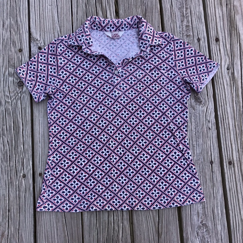 Vintage CLASSIC FASHIONS Button Collared Ikat Knit Top Shirt Size M